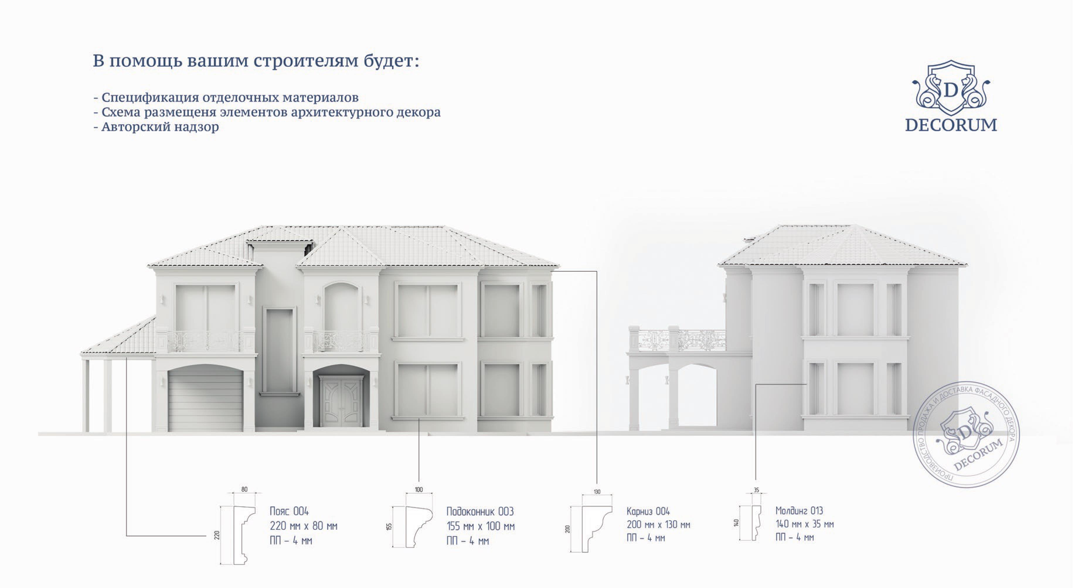 Спецификация отделочных материалов. Схема размещения элементов архитектурного декора. Авторский надзор.